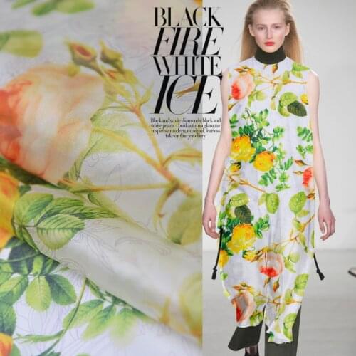 1 Meter Yellow Rose Flower Organza Fabric For Dress 100% Natural Silk