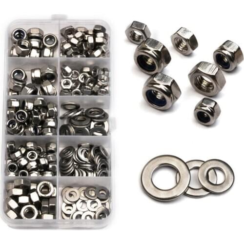 255PCS M4 M5 M6 304 Stainless Steel Hexagon Screw Bult Nuts Washer Kit Metal Ring Gaskets Plain Washer Assortment Kit