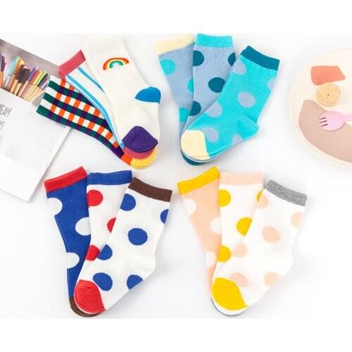 3 Pairs/Set Spring and Winter Childrens Geometric Colorful High Socks Good Fashion Soft Casual Sock