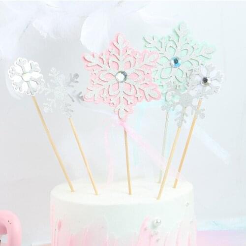 3pcs/set Blue Ice Snowflake Crystal Girls Happy Birthday Cake Topper Princess Kid Party Supplies Pink Love Gifts