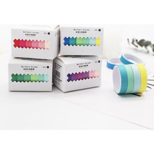 5 Pcs/Set Cute Grid Stripe Washi Tape Solid Color Masking Tape Decorative Adhesive Tape Sticker Scrapbooking Planner Stationery