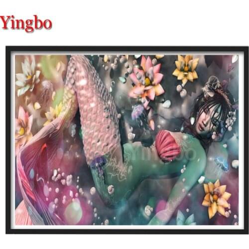 5d Cross Stitch Mermaid Pearl Lotus Landscape Diy Diamond Painting Full Drill Square Round Diamond Embroidery Mosaic Decor Craft