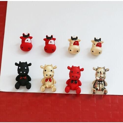 6pcs Korea Cartoon Cute animal Earrings for Women Mavericks alloy spray paint stud Earrings diy jewelry material accessories