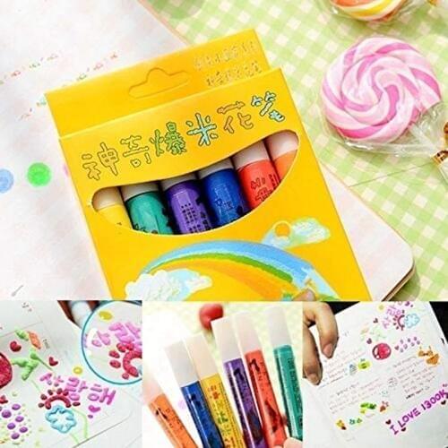 6Pcs Magic Popcorn Pens 3D Art Safe Pen for Greeting Birthday Cards Kids VDX99