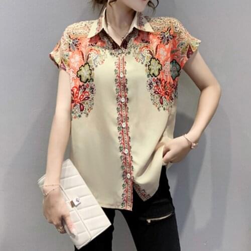 Vogue office ladies shirts floral print tops Womens chiffon blouses New Summer casual short sleeve Tops Blusas Mujer