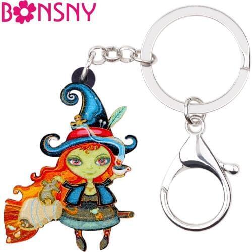 Bonsny Acrylic Halloween Anime Witch Key Chain Keychain Ring Fashionable Costumes Jewelry For Women Girl Ladies Bag Purse Charms