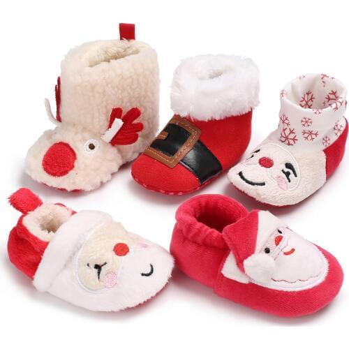 Cute Xmas Baby Boots Christmas Baby Shoes Baby Boys Girls Winter Warm Santa Claus First Walkers DS9