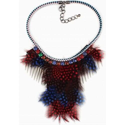 Rope Chain Colorful Crystal Spike Pendant Statement Choker Feather Necklace for Women Fashion New Arrival Brand Necklace