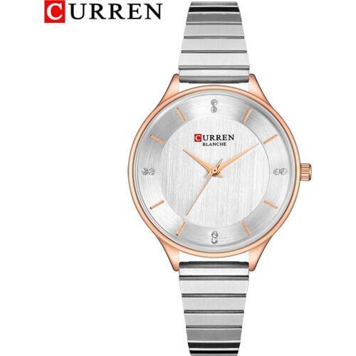 CURREN Ladies Watches Fashion Silver Analog Quartz Stainless Steel Wrist Watch Women Luxury Crystal Rhinestone Dress Women Clock