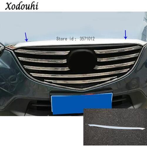 For Mazda CX-5 CX5 2013 2014 2015 2016 car ABS chrome panel front engine Machine racing grill grille hood stick trim lamp 1pcs