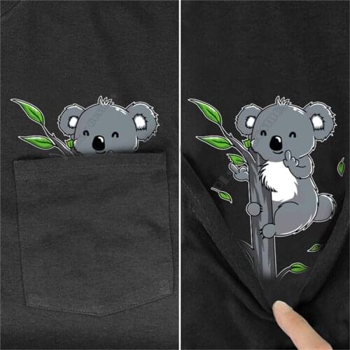 T Shirt summer pocket KOALA printed t-shirt men for women shirts tops funny cotton black tees