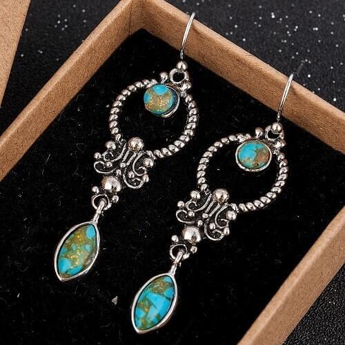 Indian Tribal Personality Natural Dangle Drop Earrings Resin Stone Ethnic Vintage Hanging Earrings 2020 for Women