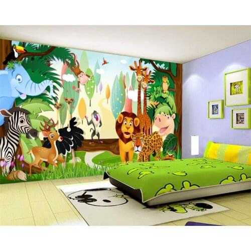 Custom size wallpaper mural childrens room cartoon animal jungle kindergarten giraffe background wall