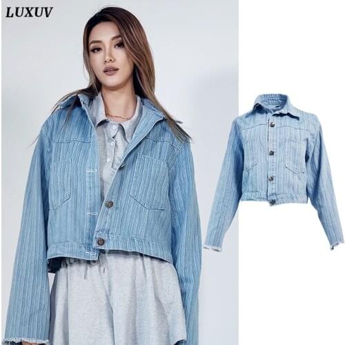 LUXUV Womens Jeans Jacket Oversize Denim Coat Ladies Sport Spring Windbreaker Trench Bomber Outwear Cardigan Clothes Harajuku