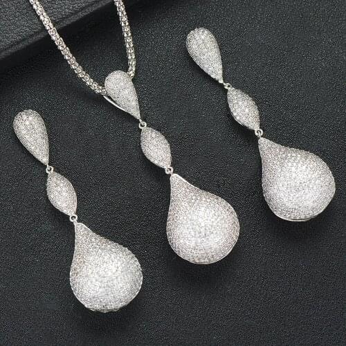 LARRAURI Women Wedding Bridal Cubic Zircon Dubai Silver PARTY WEDDING Jewelry Sets Luxury Nigerian Necklace Pendant Earrings