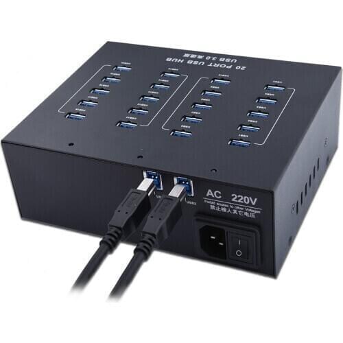 20 ports Best USB Charging Hub with LED indicators show port connection confirmation and includes mounting brackets for surface