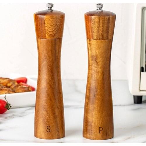 Salt and Pepper Grinders,Wood Salt&Pepper Mill Set with Wooden Spoon,Adjustable Ceramic Grinder,for Cooking and Serving