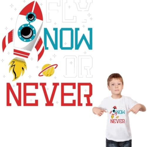 Cartoon Rocket Iron On T-Shirt Patches Heat Press Diy Hot Tear Transfer Paper Hoodie Tops Clothes Stickers