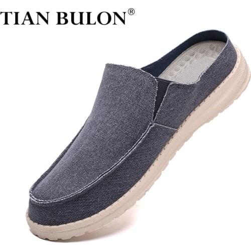 Denim Canvas Shoes Men Casual Shoes Sneakers Luxury Brand Ultralight Mens Half Loafers Breathable Casual Loafers Plus Size 39-48