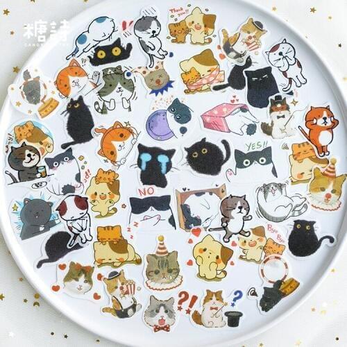 40pcs Cute Clever Magic Meow Cat Animal Stickers Decorative Stationery Craft Stickers Scrapbooking DIY Stick Label