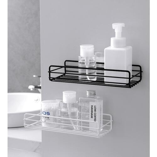 Shower room wall shelf punch-free shower room shelf black white storage basket storage rack kitchen bathroom accessories