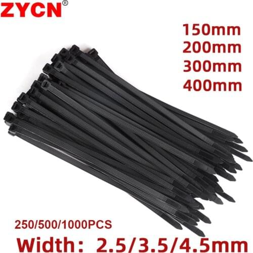 Nylon Cable Ties Width:2.5/3.5/4.5MM Self-Locking Plastic Warp Black Wire Zip Strapping Industrial Fasteners 250/500/1000PCS