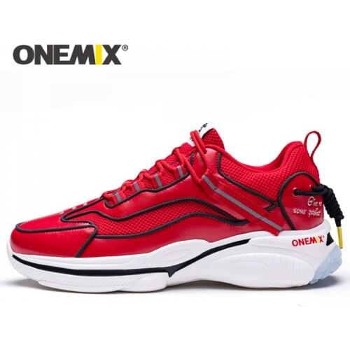 Onemix 2021 New Red Sneakers For Women Breathable Mesh Reflective Running Sport Shoes Outdoor Walking Jogging Unisex Sneakers