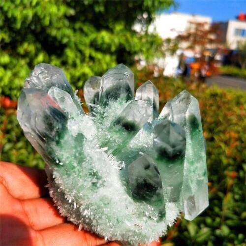 553g Natural Green Ghost Phantom Quartz Crystal Cluster Healing Specimen