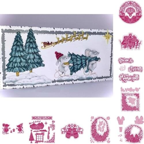 Father Christmas Celebrate Tree Flower Mouse Die Set Cutting Dies and Stamps Scrapbook Dariy Decoration Stencil Embossing