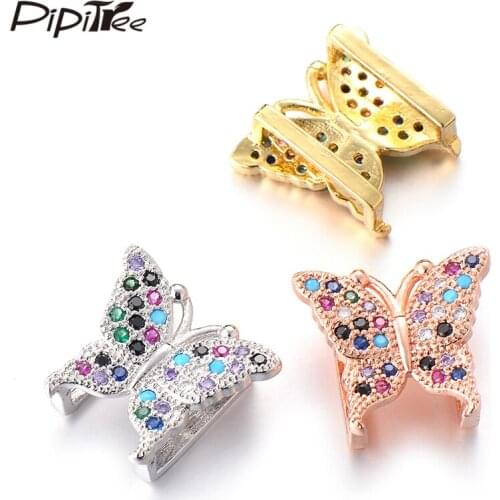 Pipitree Multi Micro Paved Cubic Zirconia Butterfly Charm Mesh Bracelet DIY Slider Beads Brand Charms for Jewelry Making Copper
