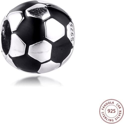 Fits Original Pandora Bracelet Charms 925 Sterling Silver Black Enamel Soccer Ball Beads for Women DIY Jewelry Making Berloques