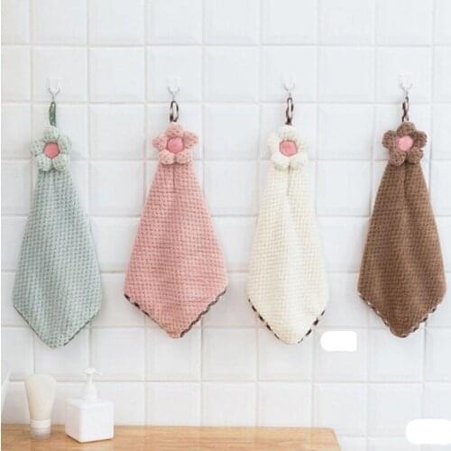 Hangable Coral Fleece Absorbent Flower Soft Hand Towels Kitchen Bathroom Cleaning Towels Non-linting Sun Flower Towels