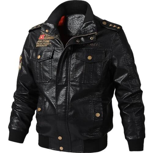 Spring Autumn Mens Motocycle Jacket Classical Skin Thick Leather Jacket Moto Zipper Stand Collar Biker Coat Plus Size