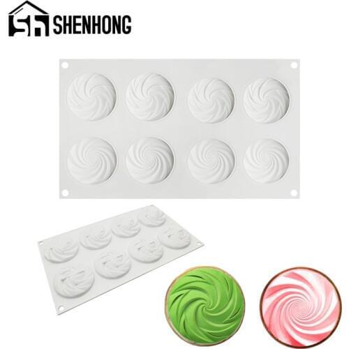 SHENHONG Silicone Cake Mold 8 Cavity 3D Spiral Chocolate Brownie Mousse Mould Baking Tools French Dessert Pan Muffin Pastry Tray