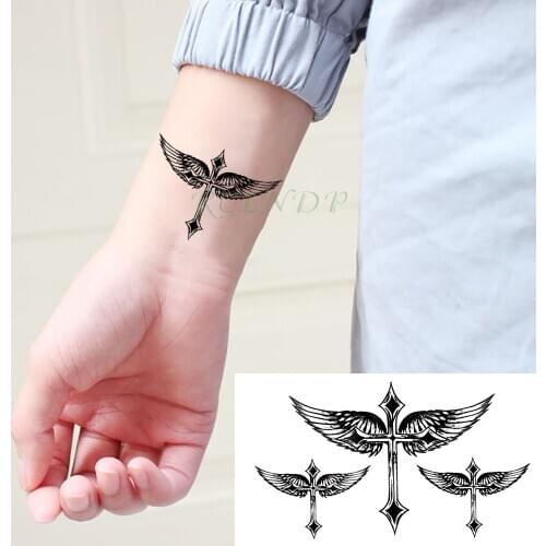 Waterproof Temporary Tattoo Stickers Cross Angel Wing Fake Tatto Flash Tatoo Tatouage Neck Hand Back Foot for Girl Women Men Kid