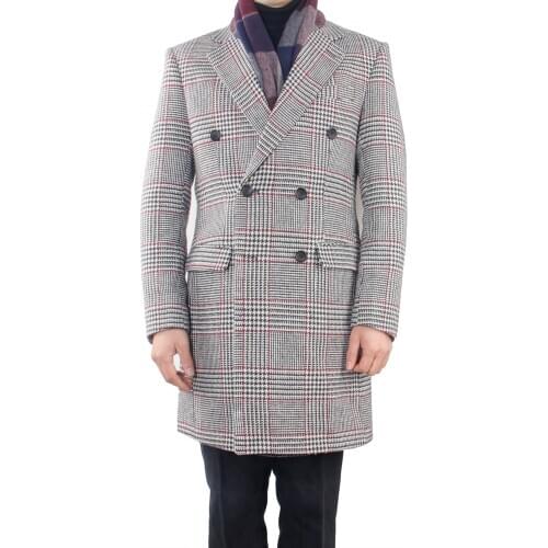 Warm Tweed Long Coat Grey Plaid Windowpane Tailored 2020 Tweed Medium Long Jacket Mid-Length Coats Mid Length Winter Coat