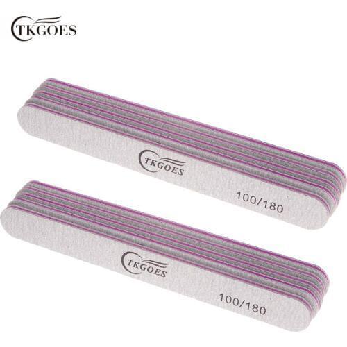 TKGOES 10pcs Grey Nail Art Sanding Nail File 100/180 Grits Straight Edge Stick Nail Buffer File,Nail Art Salon Glitter Tools