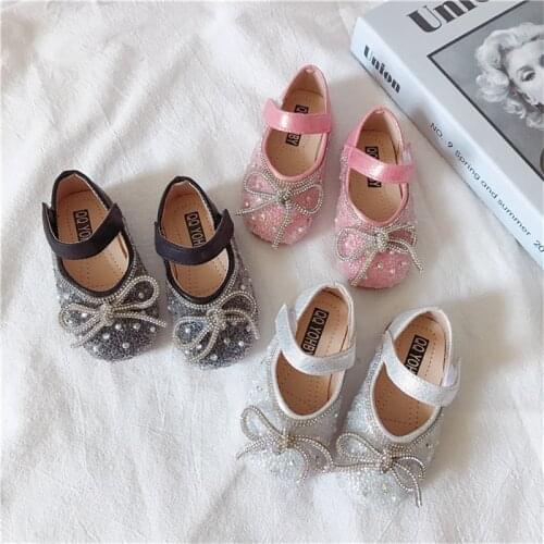 CAPSELLA KIDS Princess Leather Shoes for Girls Bow Tie Diamond Shoes New Children Water Drill Korean Shoes Students Shoes 21-36