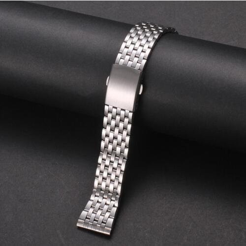 Universal 18MM 20MM 22MM Silver Stainless Steel Watch Bands Wrist Bracelet With Buckle Replacement Metal Wristbands