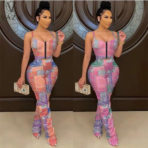 VAZN 2021 New Tie Dye Print Street Style Sexy Sleeveless Strapless 2 Piece Set Bandage Women Top And Pant Summer