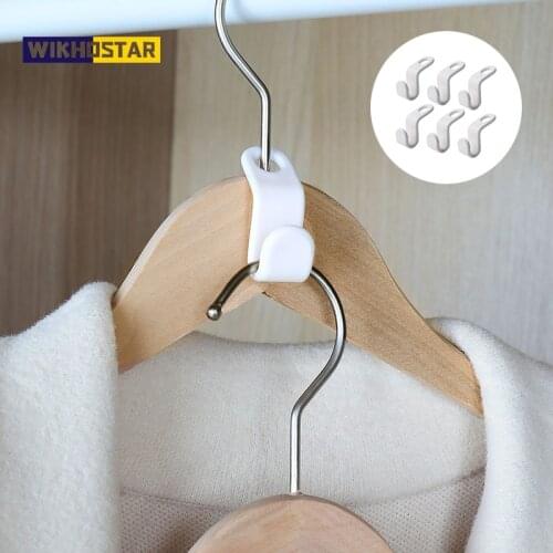 WIKHOSTAR 6pcs Clothes Hanger Hook Wardrobe Space-saving Connect Hooks Closet Stack Hanger Rack Bedroom Storage Organizer