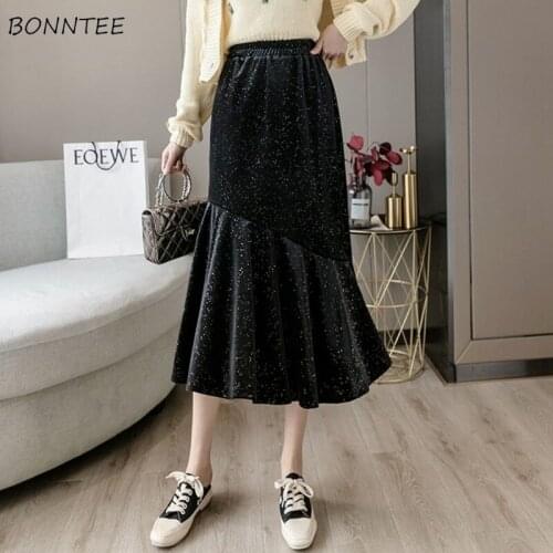 Skirts Women Soft High Elastic Solid Loose Empire A-line Simple Korean Style Retro French All-match Autumn Fashion Leisure Lady