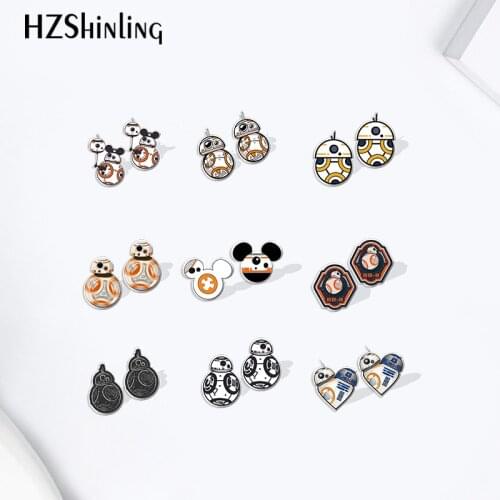 Mickey Mouse Star Wars bb-8 cartoon Cute Acrylic Stud Earrings Resin Epoxy Ear Jewelry for Girls