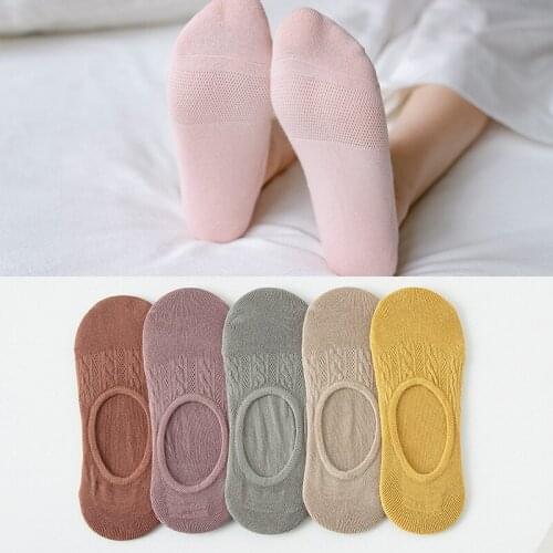 5 Pairs/lot Ladies Summer Breathable Thin Socks Boat Socks Invisible Mesh Japanese Solid Color Cotton Short Socks