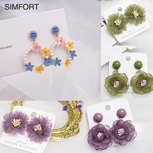 Womens 925Silver Pin Earrings Flowers Small Fresh 1 Pair Xuan Ya Retro Fashion Personality Simple Alloy Decoration Jewelry Gift