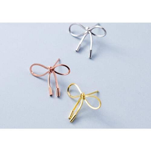MloveAcc New Design Real 925 Sterling Silver Box Chain Bow Knot Shape Earrings for Women Pretty Sterling Silver Party Jewelry