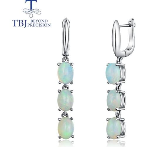 Tbj,top quality 6ct Long opal clasp earring ethiopia Opal oval 6*8mm fine jewelry 925 sterling silver for women christmas giftt