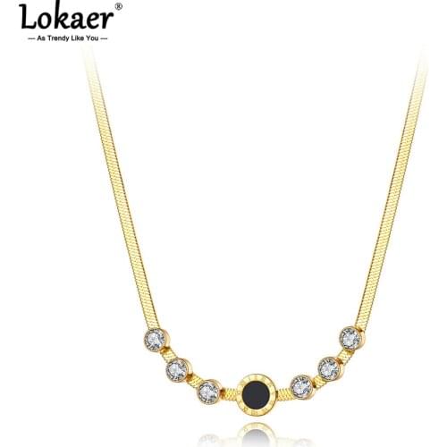 Lokaer Goth Stainless Steel Roman Numerals Choker Necklaces Fashion Bohemia CZ Crystal Snake Chain Necklace For Women N21110
