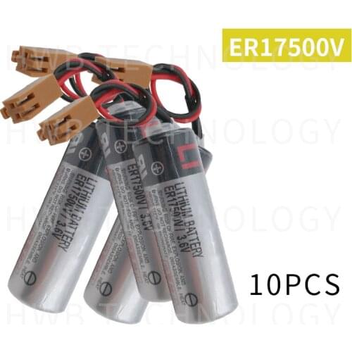 10pcs 100% Original New ER17500V ER17/50 CS1W-BAT01 3.6V 2700mAh PLC Lithium Battery With Brown Plugs Connectors free shipping