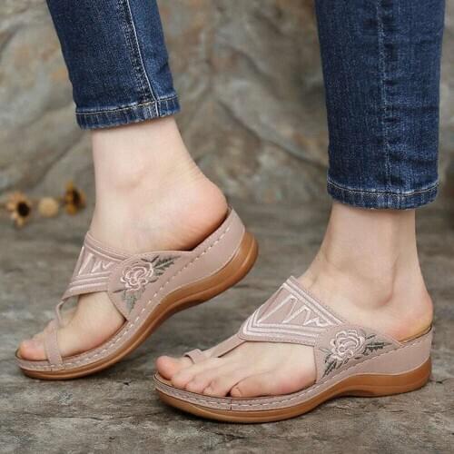 2021 Summer Sandals Women Fashion Embroidered Flat Sandals Ladies Casual Gladiator Sandals Women Flip Flops Woman Slippers
